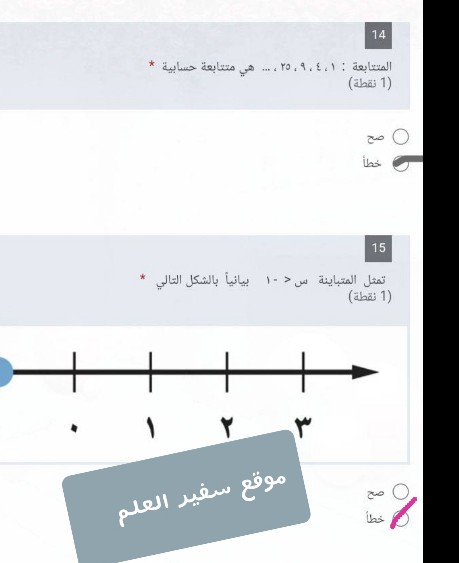 تمثيل المتباينة س < -١ بيانيا بالشكل التالي؟